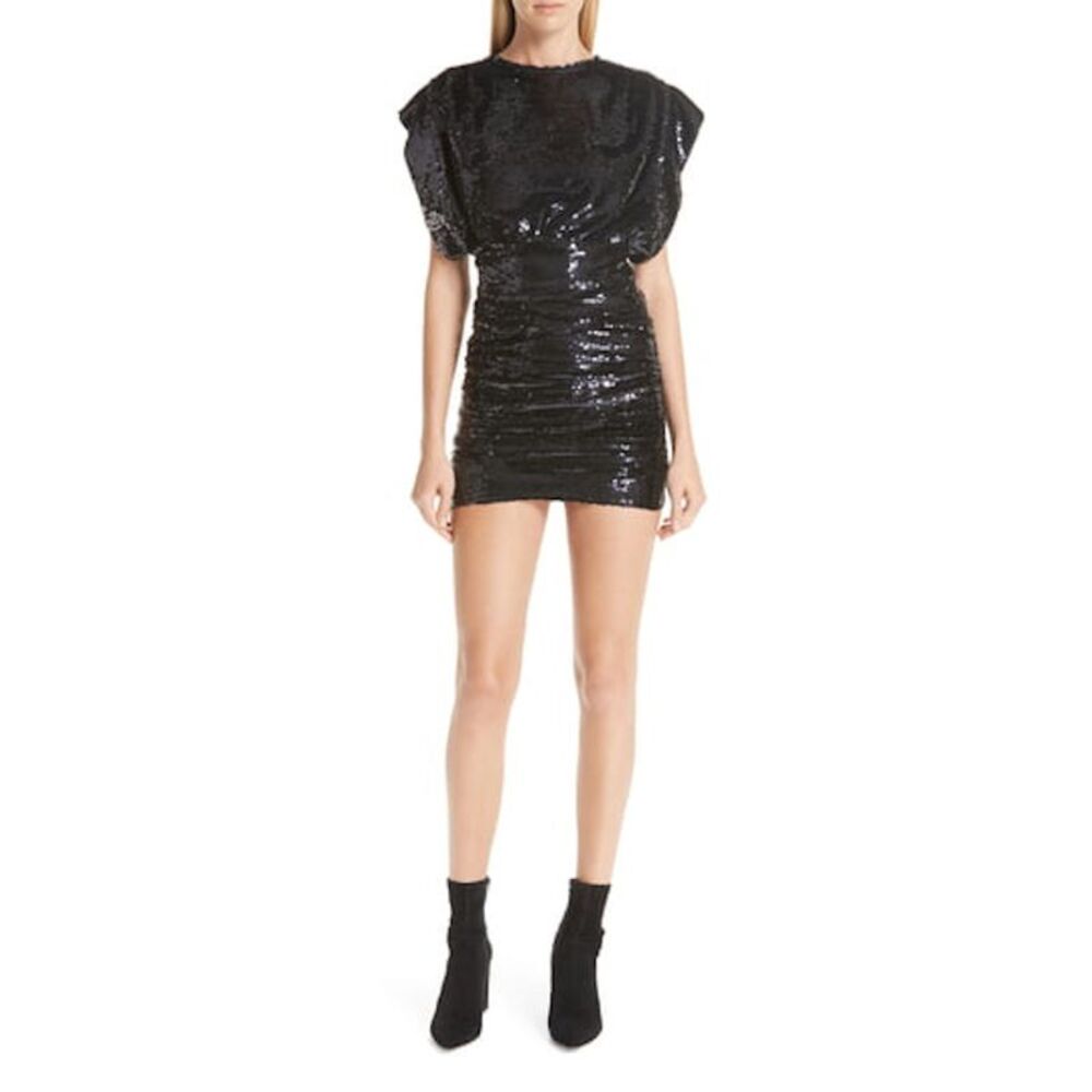 IRO.JEANS Womens Black Sequined Short Sleeve Jewel Neck Evening Dress 38W